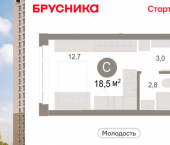 1-комн, 18 кв м, этаж 12/25 ул Есенина, 9/2