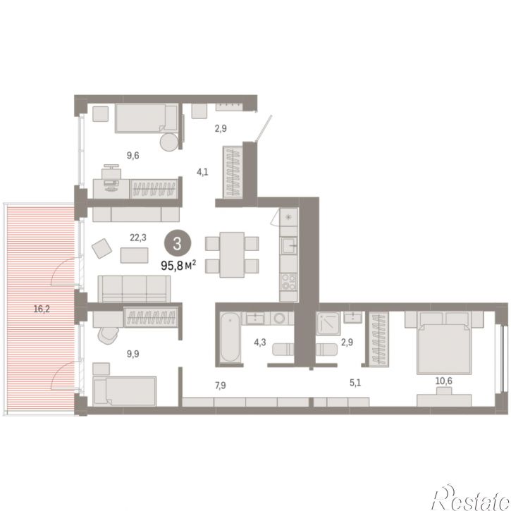 3-комн квартира в новом доме Георгия Колонды, 5