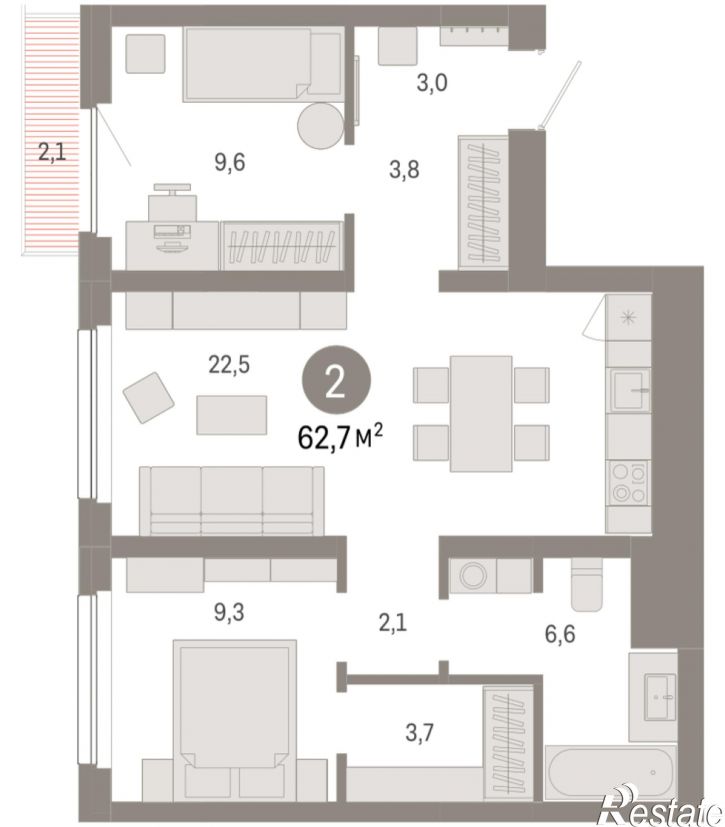 2-комн квартира в новом доме Георгия Колонды, 5