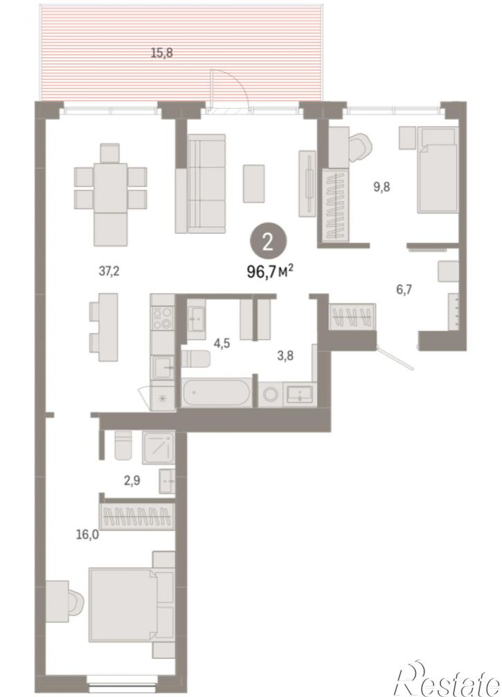 2-комн квартира в новом доме Георгия Колонды, 5