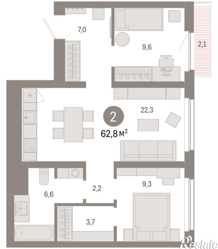 2-комн квартира в новом доме Георгия Колонды, 5