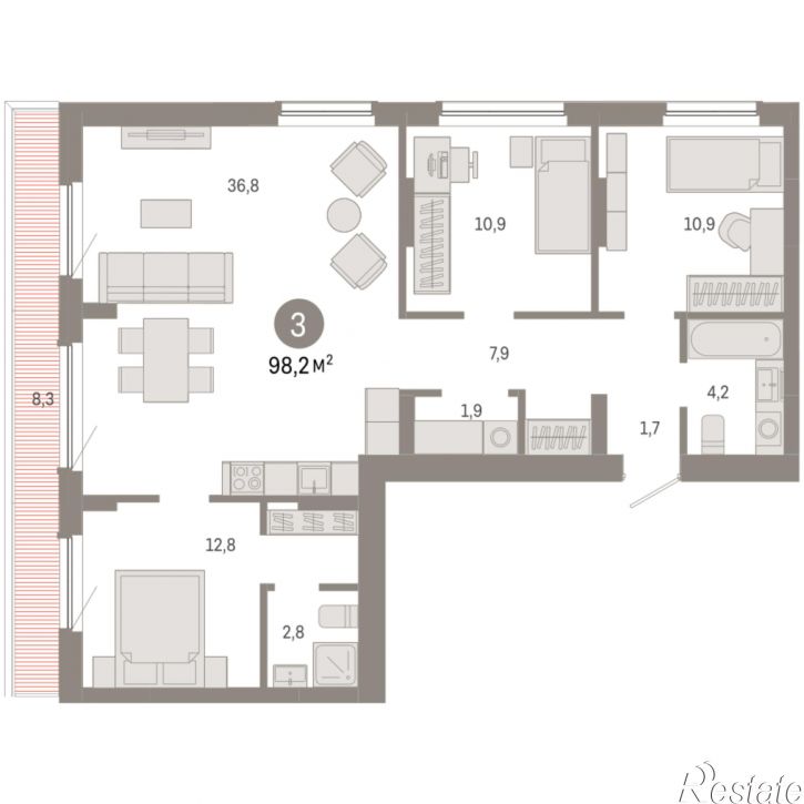 3-комн квартира в новом доме Георгия Колонды, 5