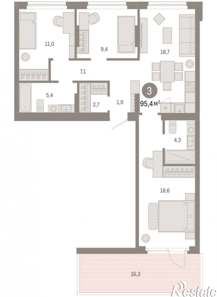 3-комн квартира в новом доме Георгия Колонды, 5