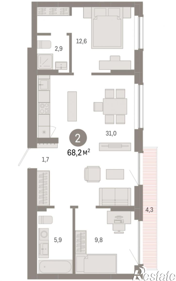 2-комн квартира в новом доме Георгия Колонды, 5