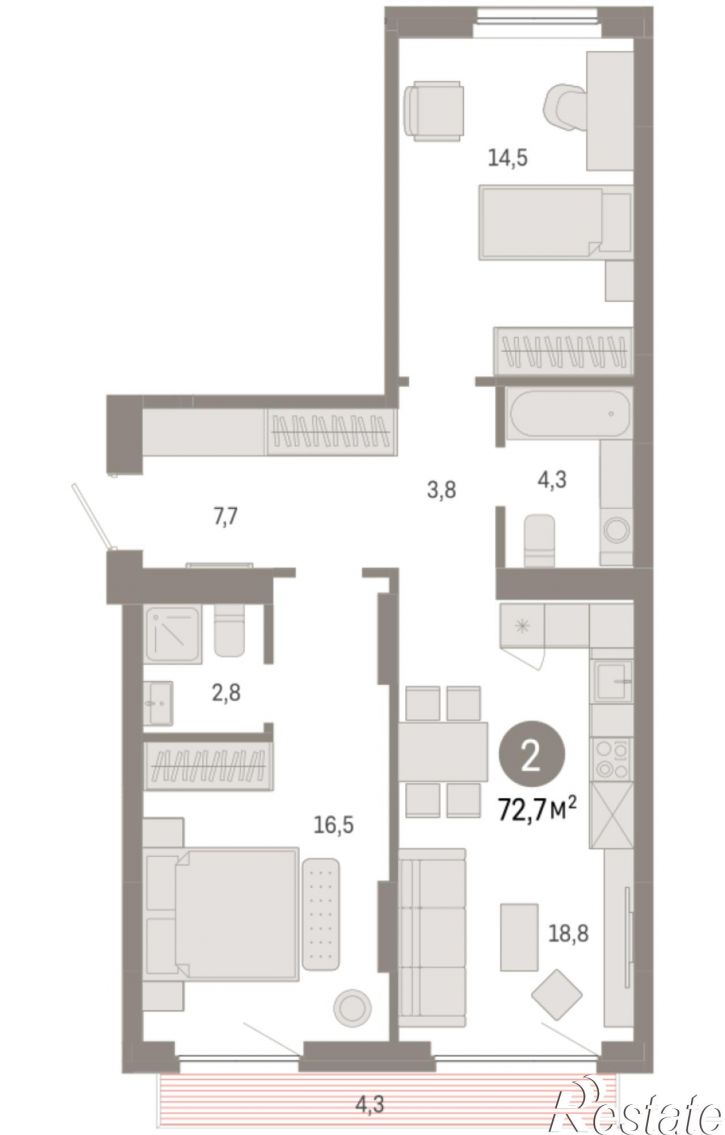 2-комн квартира в новом доме Георгия Колонды, 5