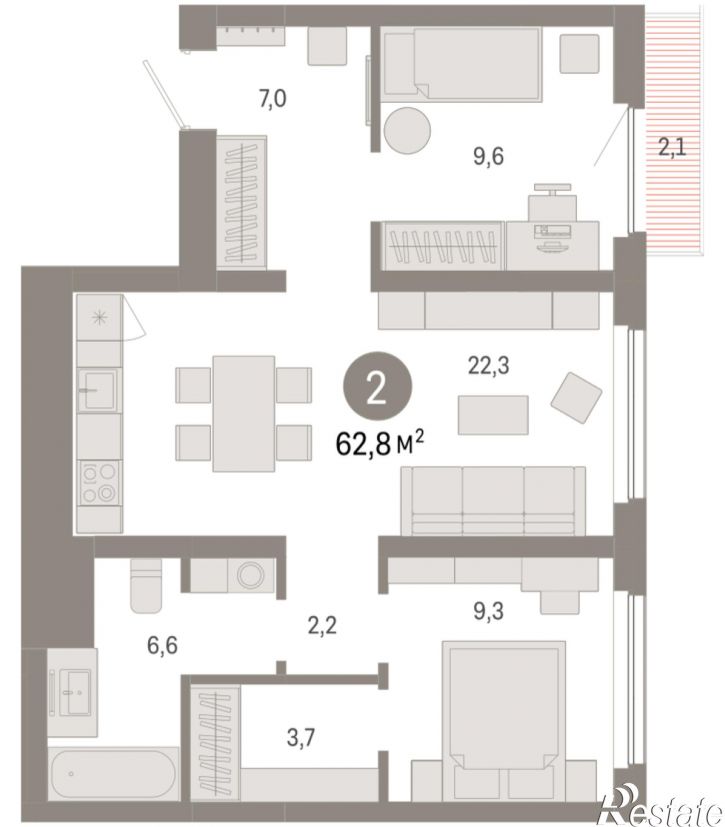 2-комн квартира в новом доме Георгия Колонды, 5