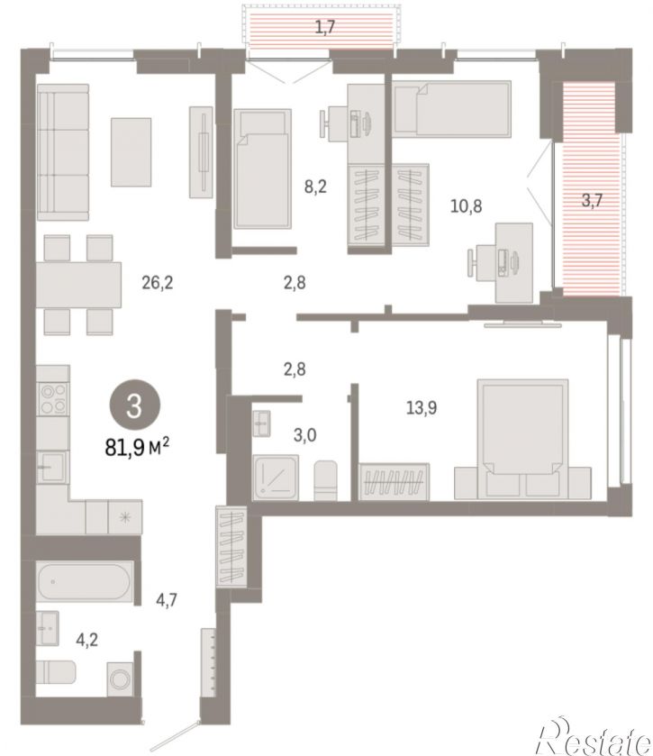 3-комн квартира в новом доме Большевистская, 114