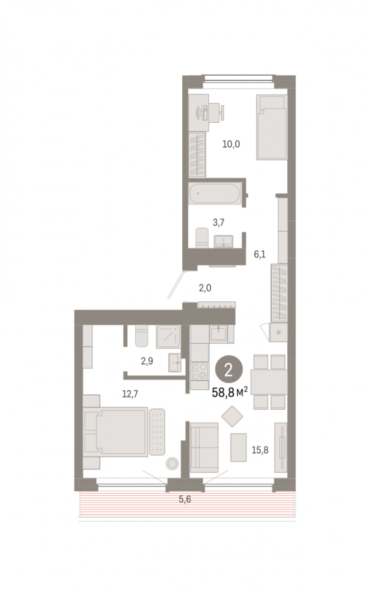 2-комн квартира в новом доме Георгия Колонды, 5