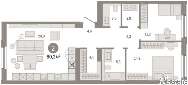 2-комн квартира в новом доме Улица Фрунзе, 218 стр