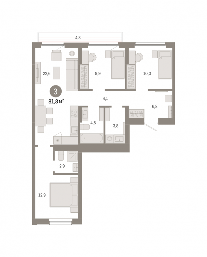 3-комн квартира в новом доме Георгия Колонды, 5