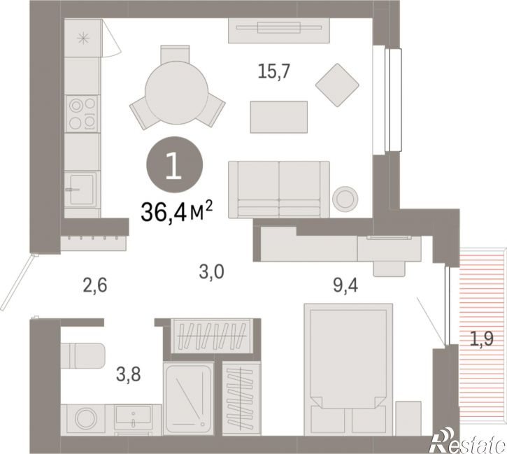 1-комн квартира в новом доме Георгия Колонды, 5