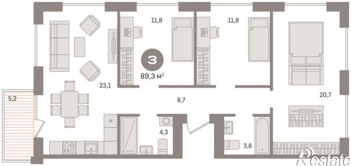 3-комн квартира в новом доме Центральная улица, 10