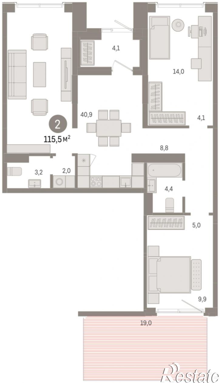 3-комн квартира в новом доме Большевистская, 114