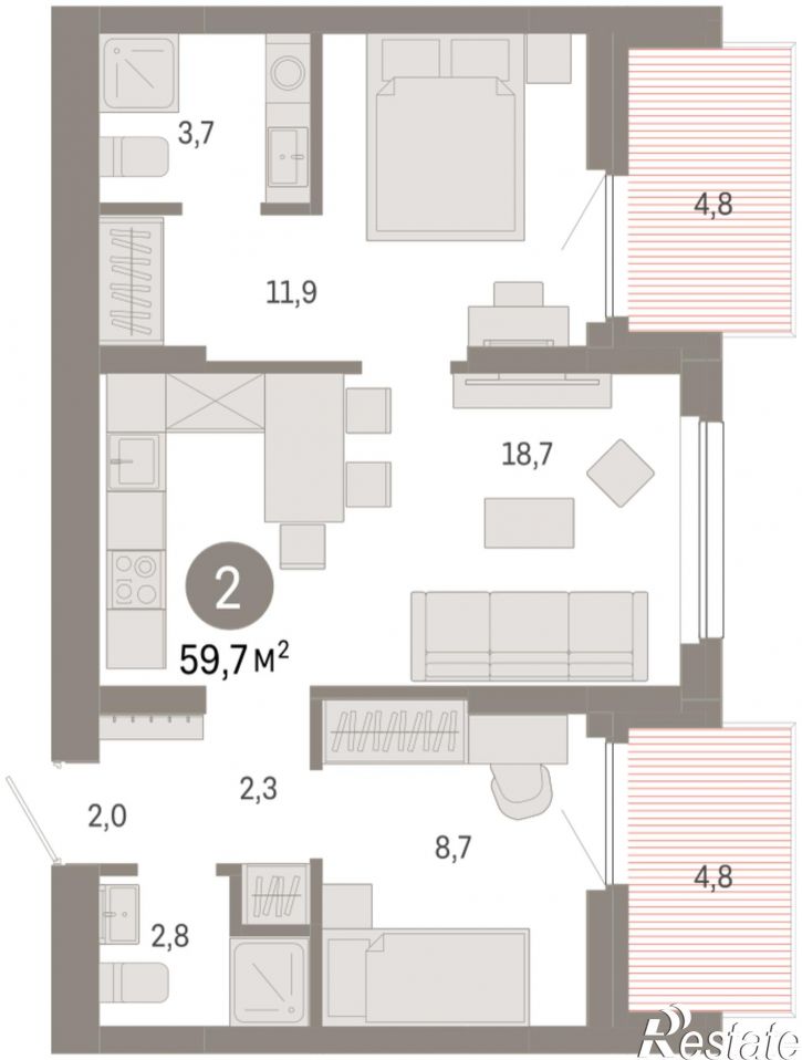 3-комн квартира в новом доме Георгия Колонды, 5