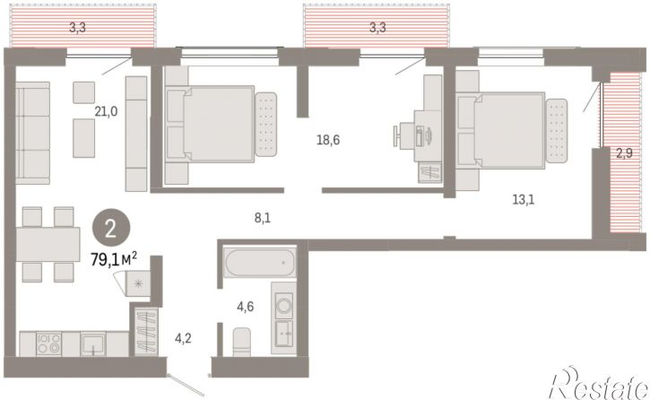 3-комн квартира в новом доме Большевистская, 114