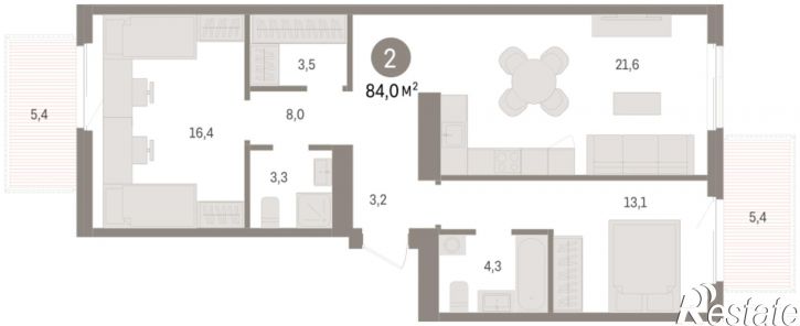 2-комн квартира в новом доме Центральная улица, 10