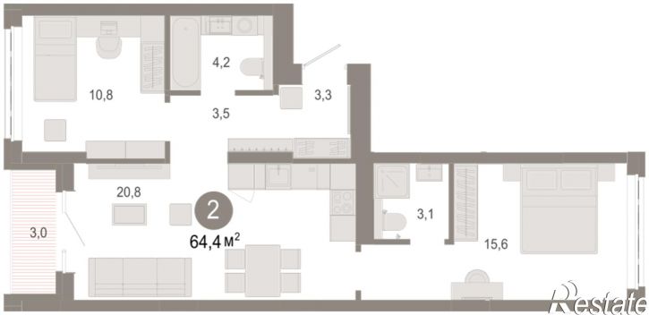 3-комн квартира в новом доме Есенина, 9/1