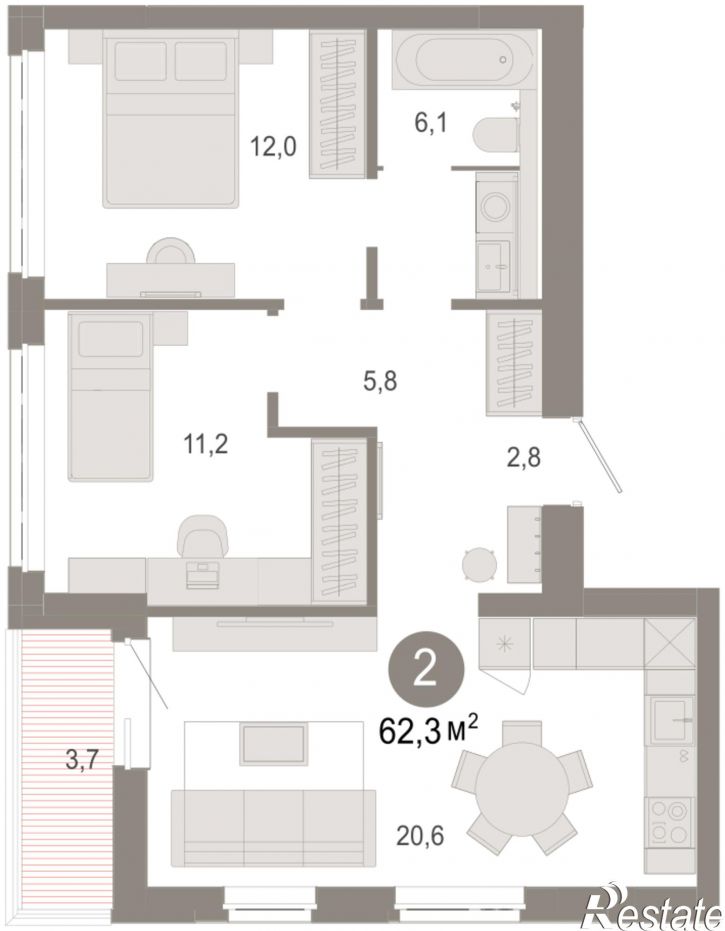 3-комн квартира в новом доме Есенина, 9/1