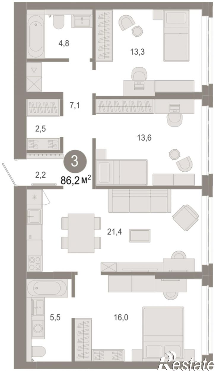 3-комн квартира в новом доме Есенина, 9/1