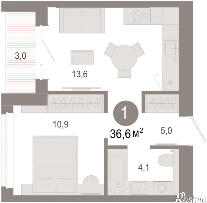 2-комн квартира в новом доме Есенина, 9/1