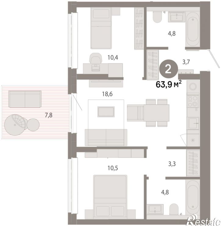3-комн квартира в новом доме Есенина, 9/1
