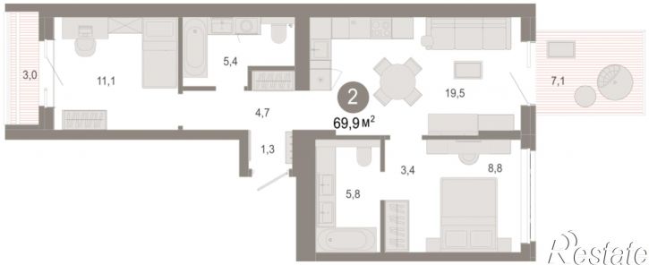 3-комн квартира в новом доме Есенина, 9/1