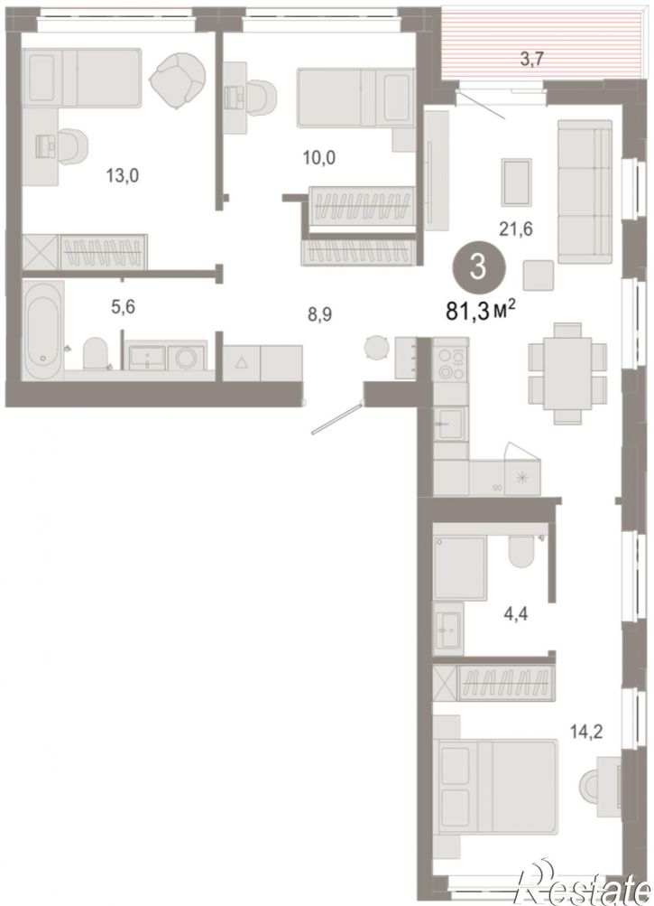 3-комн квартира в новом доме Есенина, 9/1