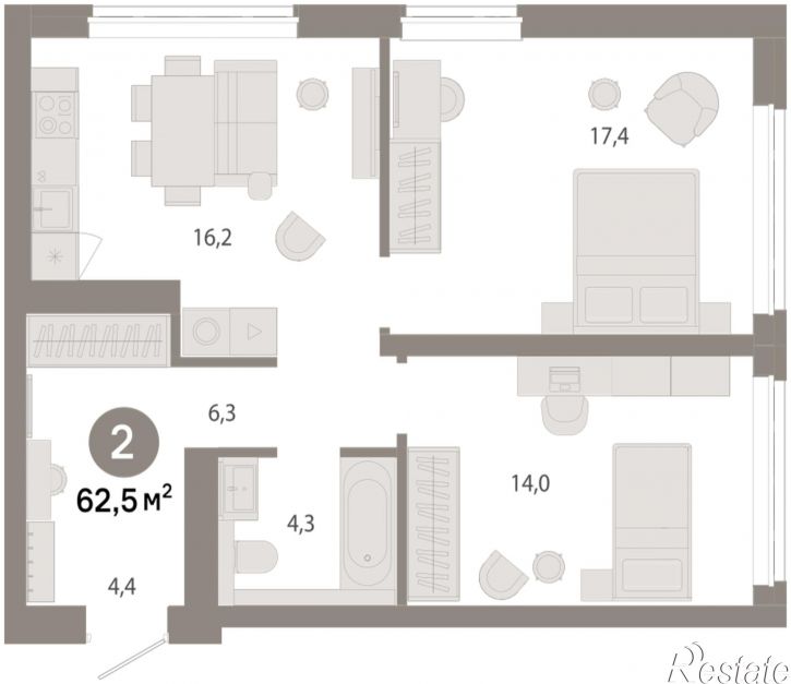 3-комн квартира в новом доме Есенина, 9/1