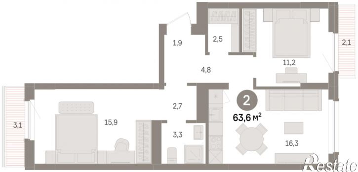 3-комн квартира в новом доме Георгия Колонды, 5