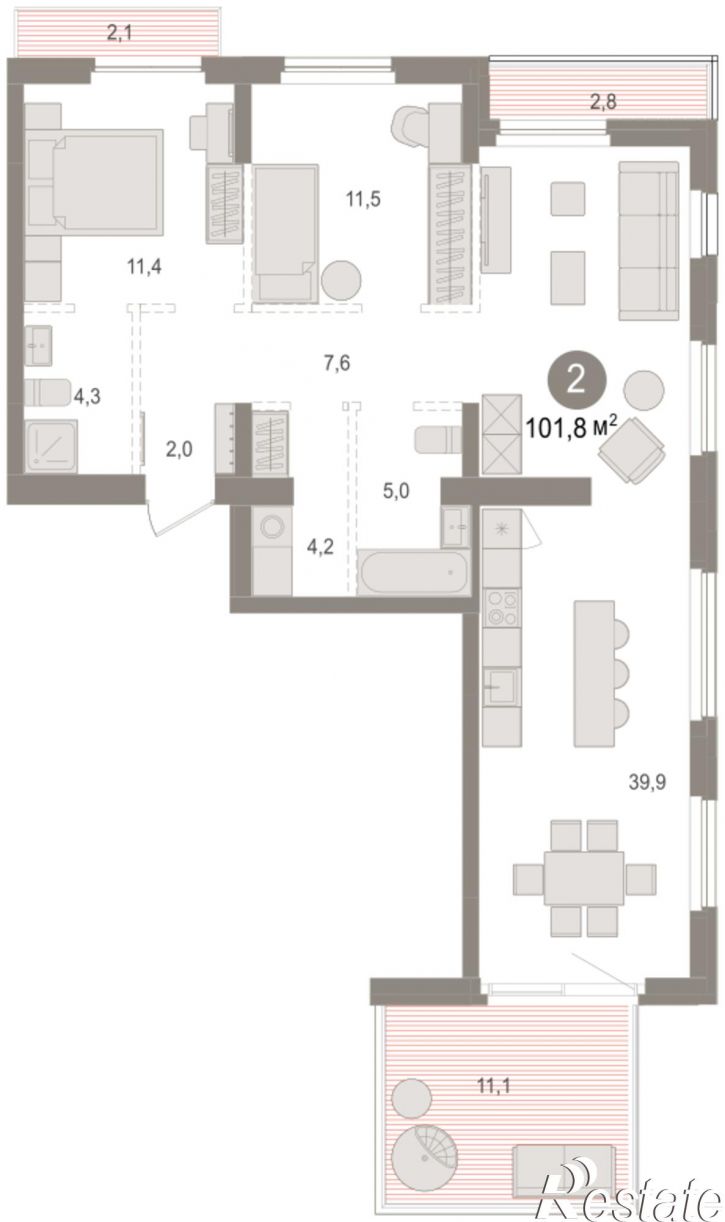3-комн квартира в новом доме Георгия Колонды, 5