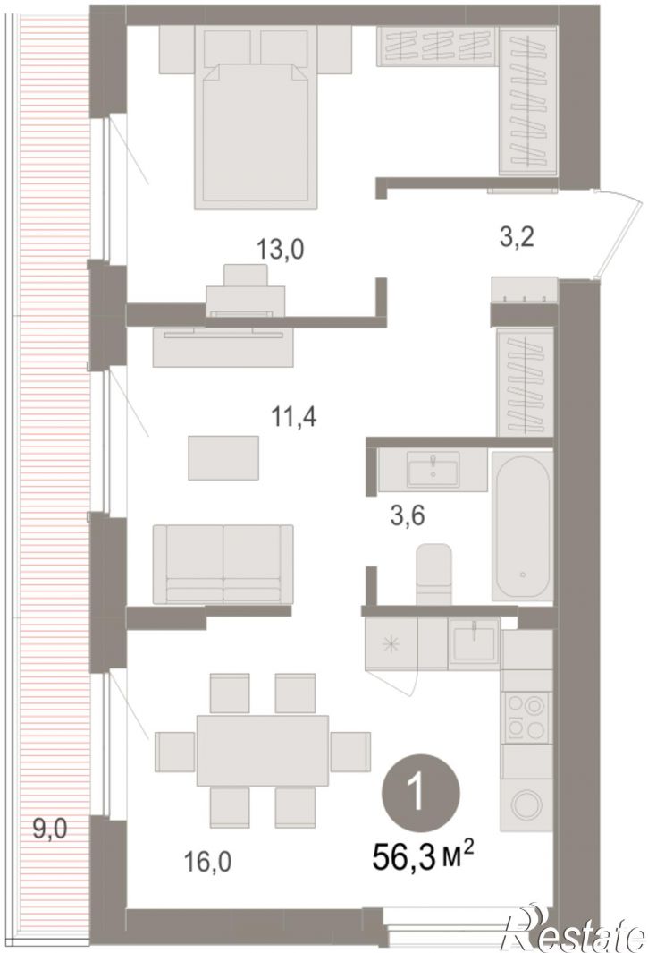 2-комн квартира в новом доме Георгия Колонды, 5