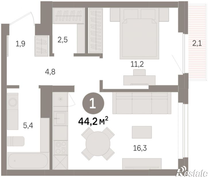 2-комн квартира в новом доме Георгия Колонды, 5