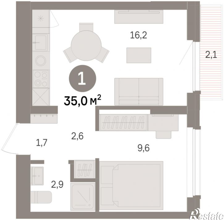 2-комн квартира в новом доме Георгия Колонды, 5
