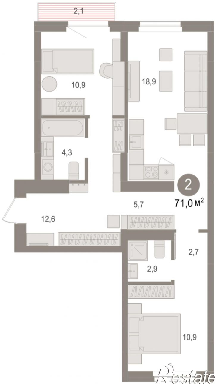 3-комн квартира в новом доме Георгия Колонды, 5