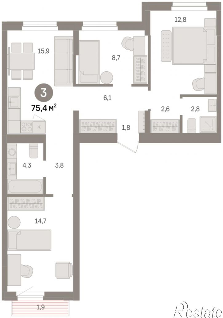 3-комн квартира в новом доме Георгия Колонды, 5