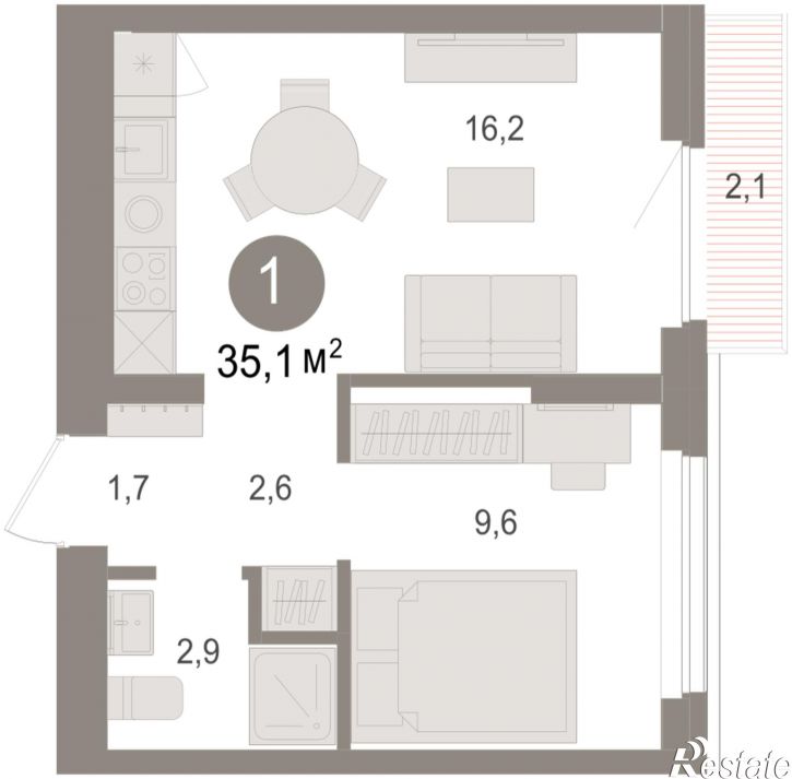 2-комн квартира в новом доме Георгия Колонды, 5