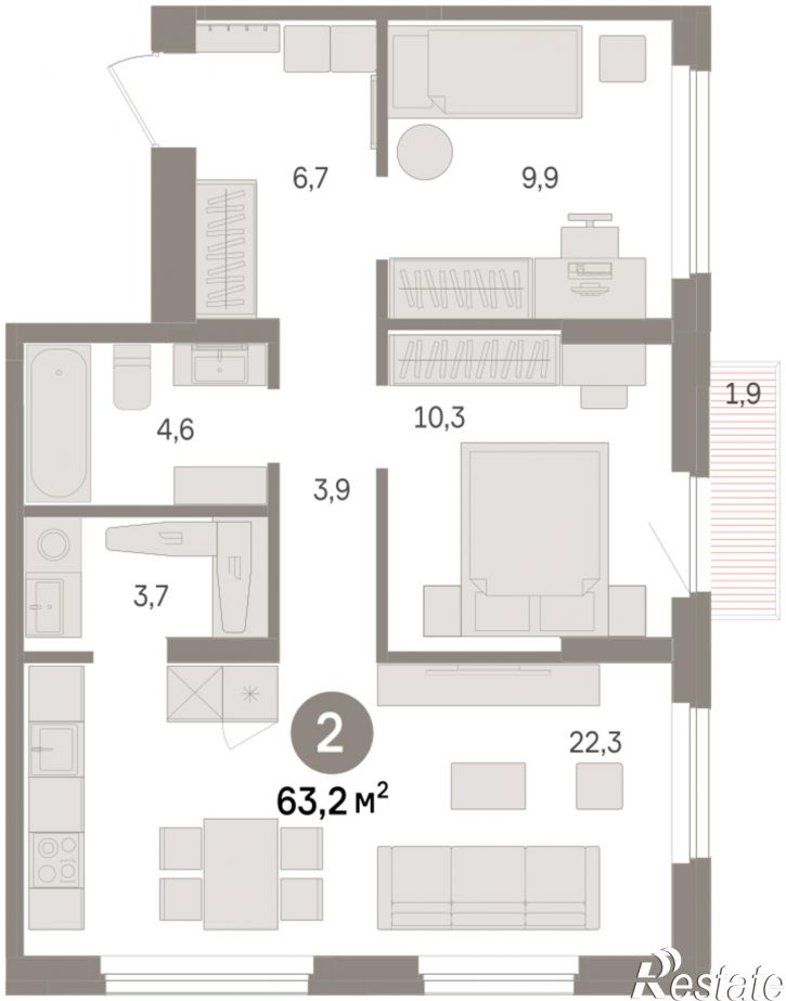 3-комн квартира в новом доме Георгия Колонды, 5