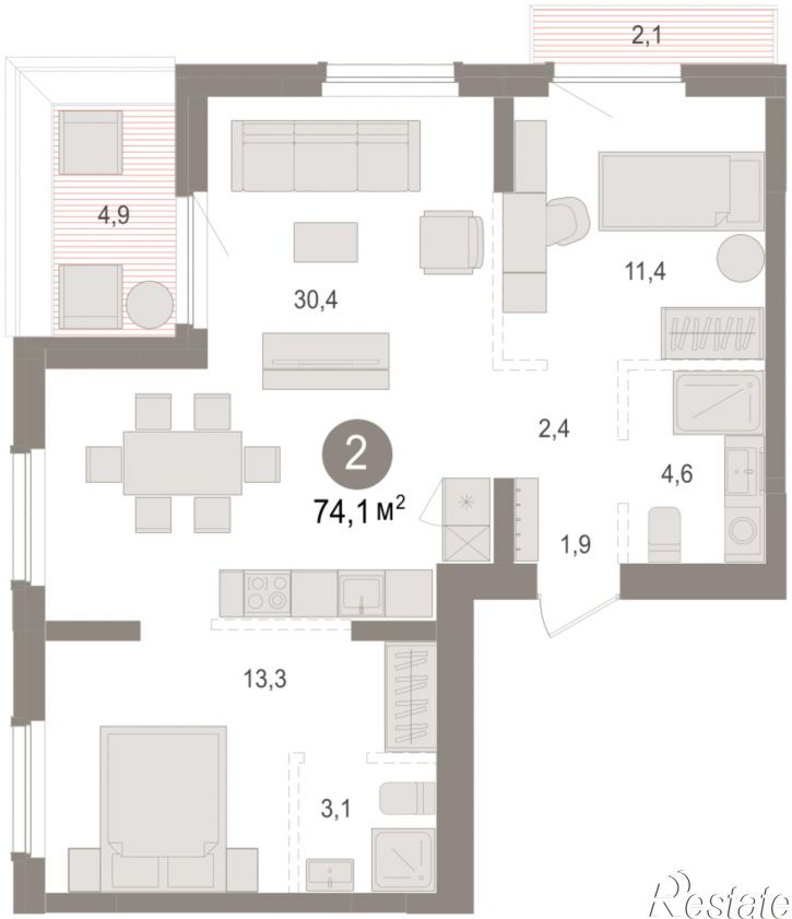 2-комн квартира в новом доме Георгия Колонды, 5
