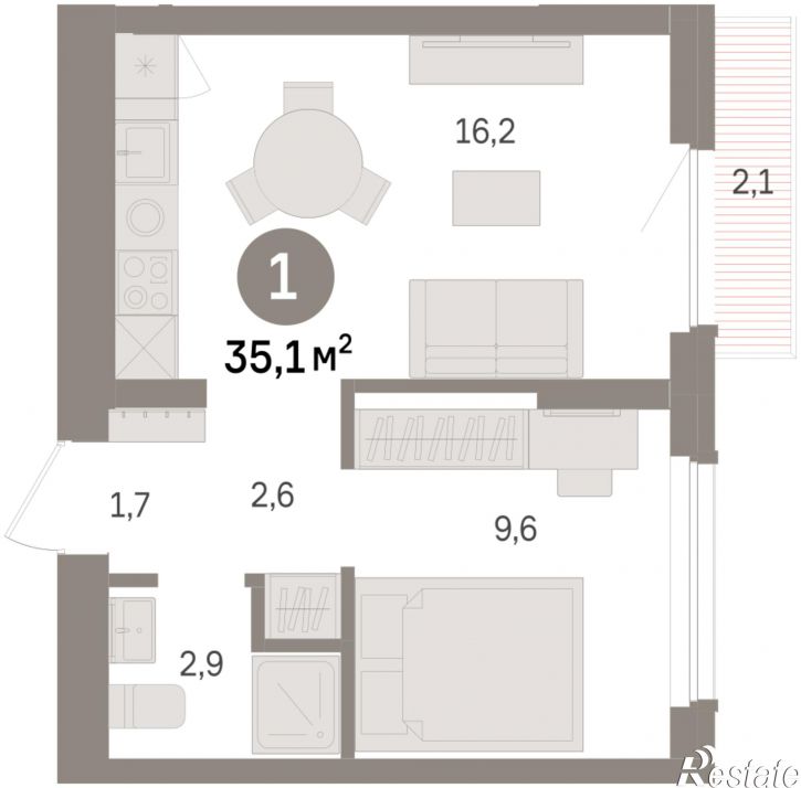 2-комн квартира в новом доме Георгия Колонды, 5