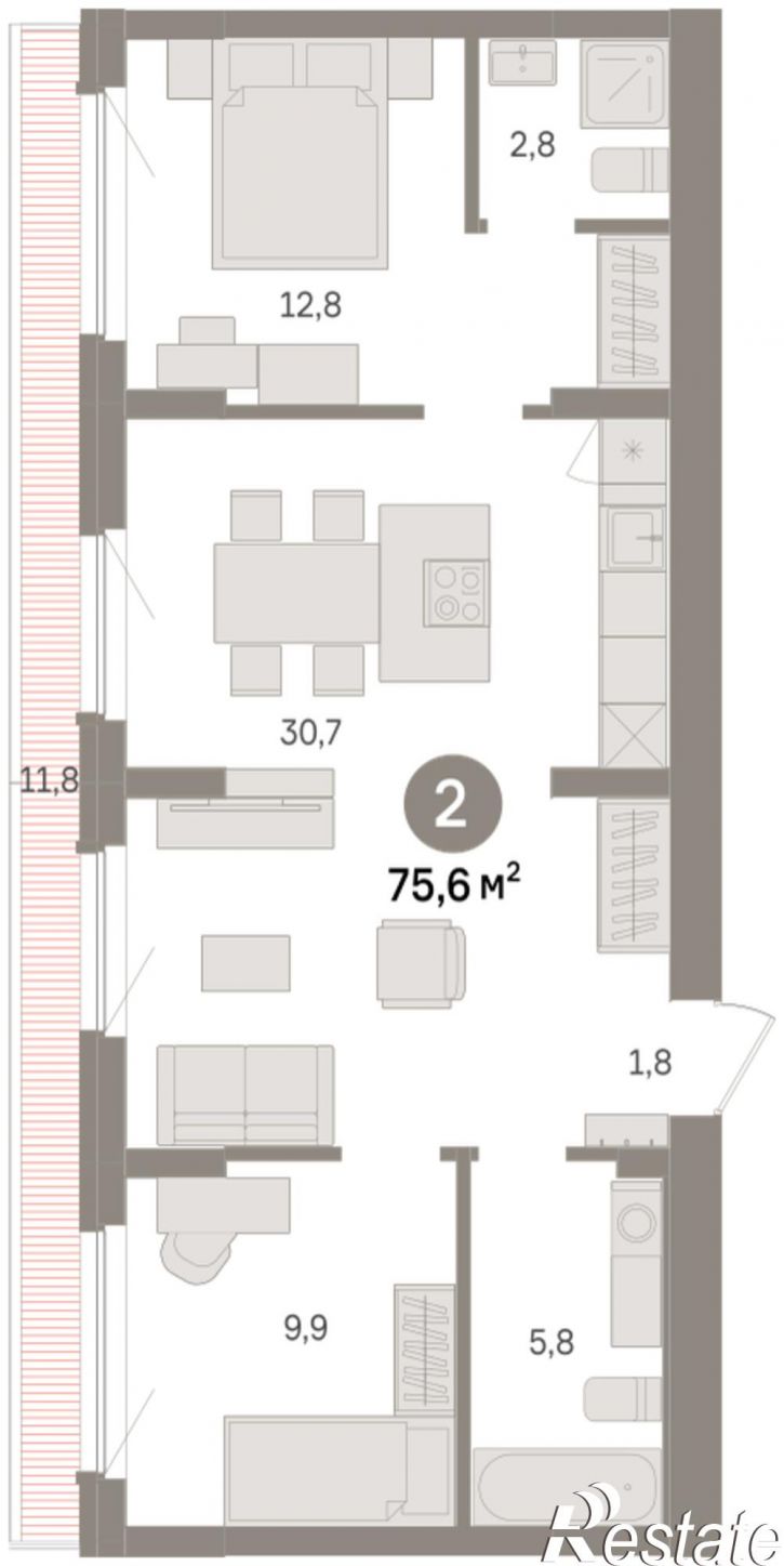 3-комн квартира в новом доме Георгия Колонды, 5
