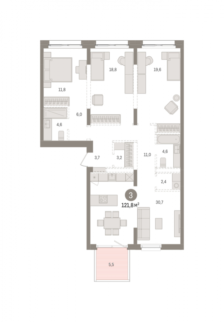 3-комн квартира в новом доме Большевистская, 114