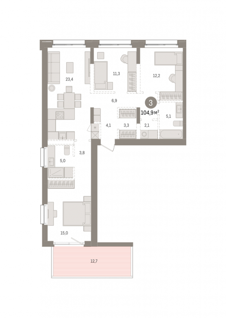 3-комн квартира в новом доме Большевистская, 114