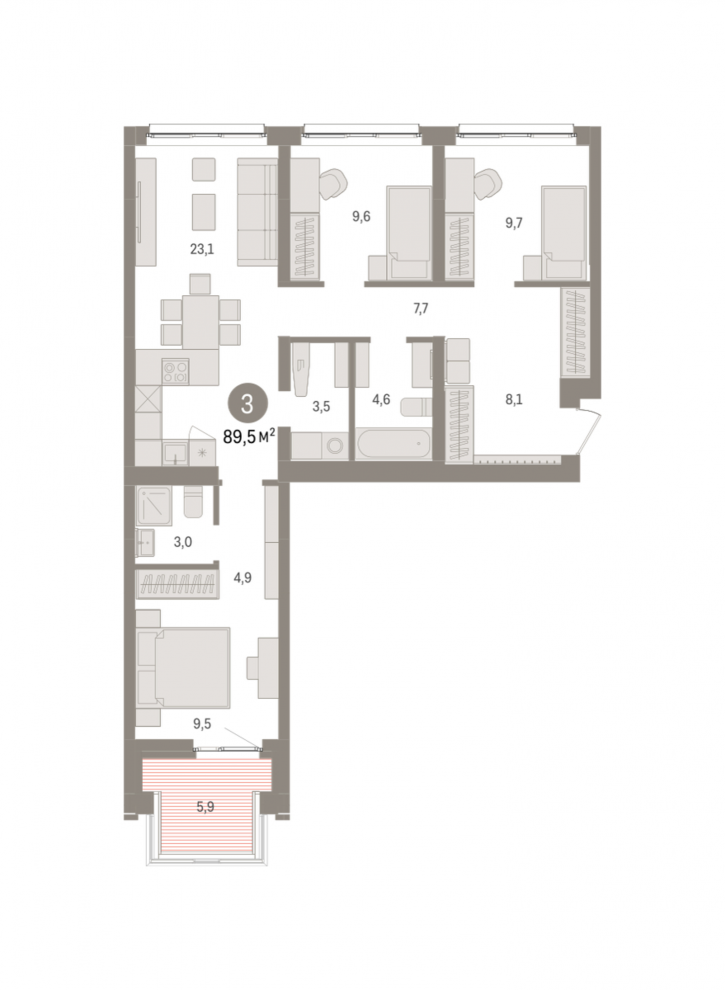 3-комн квартира в новом доме Большевистская, 114