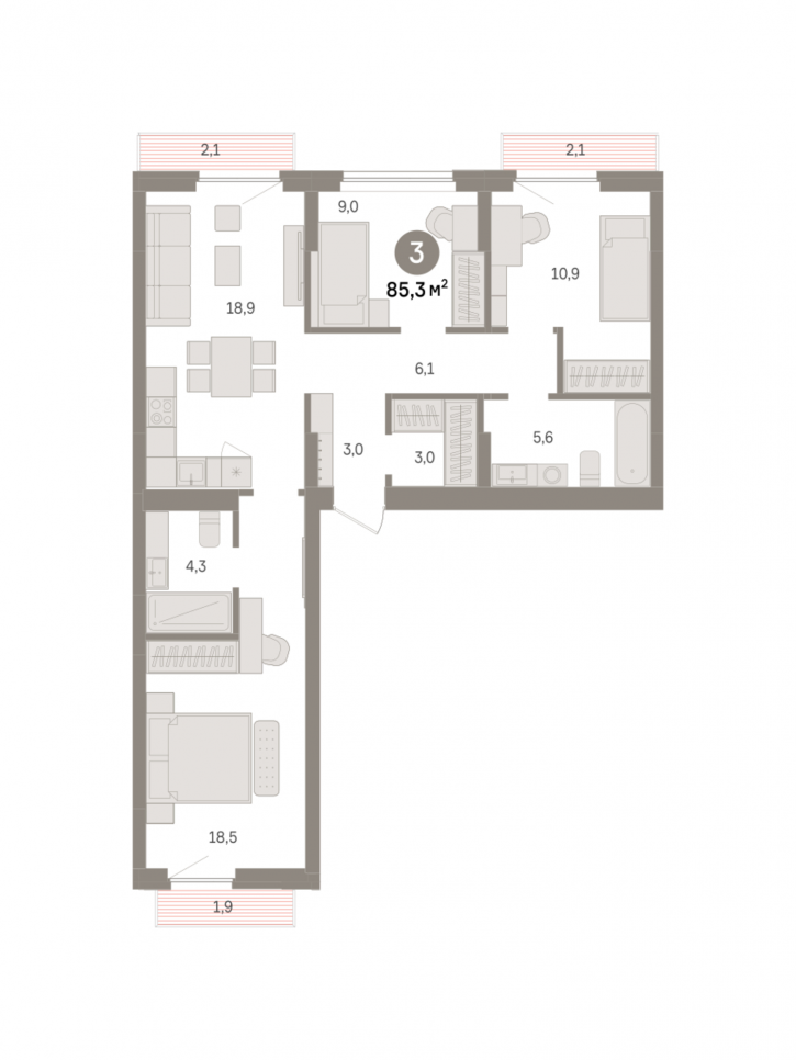 3-комн квартира в новом доме Георгия Колонды, 5