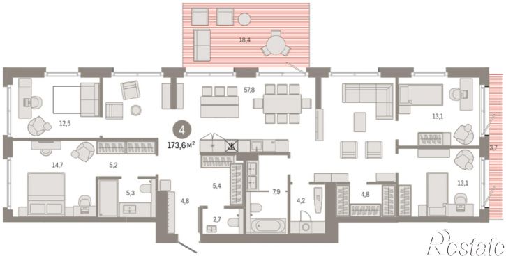 4-комн квартира в новом доме Улица Фрунзе, 218 стр