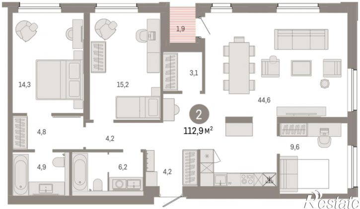 2-комн квартира в новом доме Улица Фрунзе, 218 стр