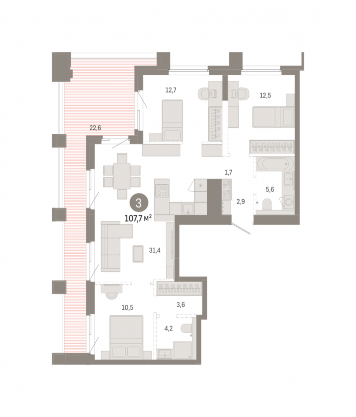 3-комн квартира в новом доме Улица Фрунзе, 218 стр