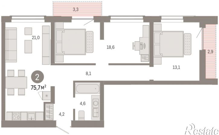 3-комн квартира в новом доме Большевистская, 114