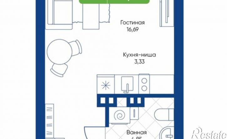 1-комн квартира в новом доме жилой комплекс Биография