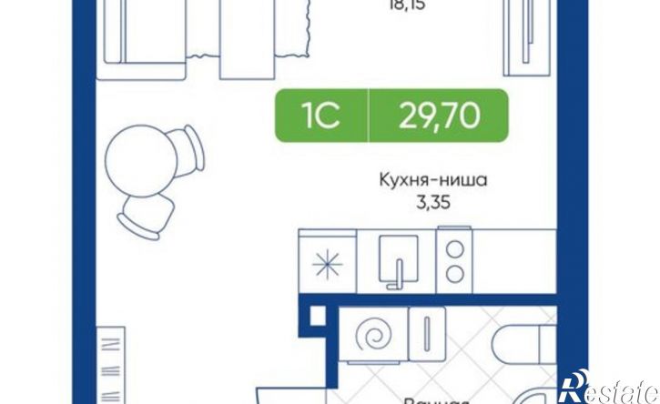 1-комн квартира в новом доме жилой комплекс Биография